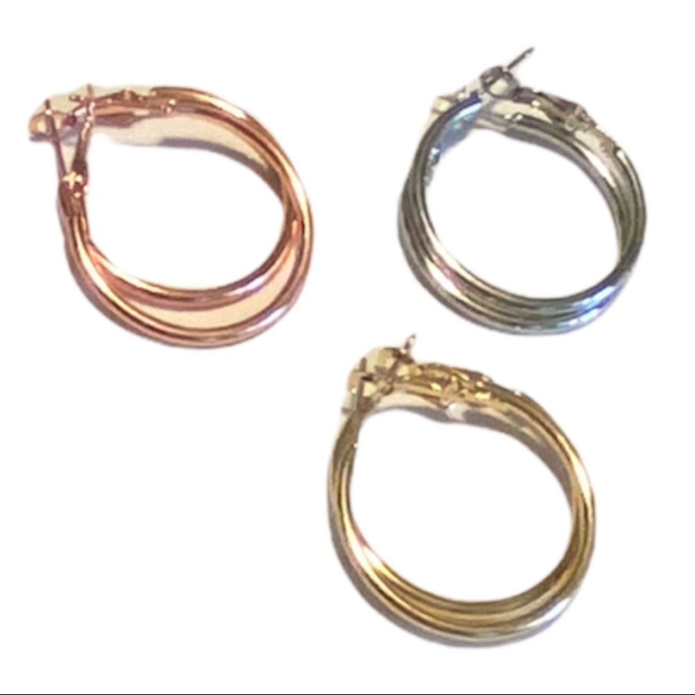 3-Pack of Hoop 1.18in Earrings Silver/Rose Gold/Gold - Picture 2 of 6